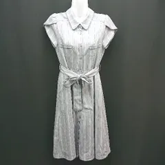 ◇ ◎ mimosa ミモザ ストライプ柄 ガーリー 夏 フェミニン シンプル 半袖 膝丈 ワンピース サイズM ブルー レディース E  【1307210039226】