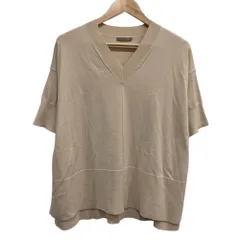 美品 22AW Theory luxe セオリーリュクス SNOW AUTORE HS 半袖 Vネック ニットカットソー 38 ベージュ レディース 古着 中古 USED