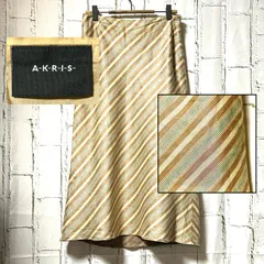 アクリス / AKRIS リネン ストライプ スカート 薄茶 ライトブラウン ミモレ丈 ロング丈 台形 W69 S～M 春夏 きれいめ クリーン 古着 A-K-R-I-S-
