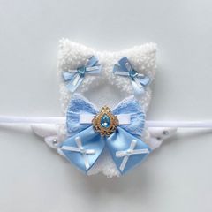 ホワイト＆ライトブルーねこ ぬい服 着ぐるみ にじぱぺっと10cm