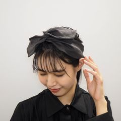 ワイヤー入りヘアバンド（後ろゴム・リネン・チャコールグレー）