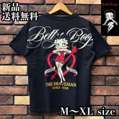 【BETTY BOOP/ベティブープ 天竺半袖TEE】BRAVE-MAN ブレイブマン ベティちゃん ドレス Tシャツ コラボ 刺繍 プリント バイク バイカー アメカジ ユニセックス BBB-2531 ブラック 新品 未使用 正規品 送料無料