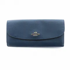 コーチ COACH 長財布 二つ折り ウォレット 札入れ レザー ロゴ 無地 青 ブルー ■GY18 /MQ