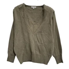 アクリルニット セーター レディース M ベージュ系 プルオーバー Ｖネック 肩パッド シンプル 秋冬 古着卸 アメリカ仕入 a701-6753