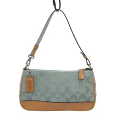 コーチ COACH 6094 デミポーチ アクセサリーポーチ シグネチャー キャンバス レザー 水色 ライトブルー 茶 ブラウン /FT