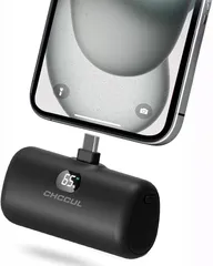 CHCCUL モバイルバッテリー 軽量 小型 5000mAh タイプc端子一体型20W PD急速充電/LCD残量表示/ライト付きコードレス コンパクト type コネクター内蔵 パススルー充電対応 機内持ち込み PSE認証済(ブラック)