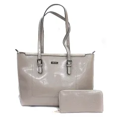 バルコス BARCOS 2点セット トートバッグ ハンド フェイクレザー 長財布 ウォレット ラウンドファスナー グレージュ /MN