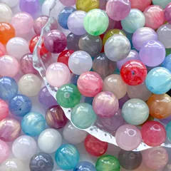 【在庫セール】手芸 アクセサリーパーツ ブレスレット ピアス カラフルビーズ ハンドメイド キャッツアイビーズ 85ケ 10mm 丸玉 ミックスカラー 樹脂ビーズ ミックス ビーズ Harovoのサムネイル
