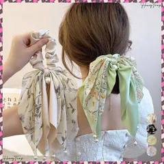 送料無料 花柄 スカーフシュシュ春夏リボンヘアゴム レディース おしゃれ フラワープリント 蝶結びヘアアレンジ 上品 大人可愛い ヘアアクセサリー 大きめ まとめ髪 韓国風 髪留め ゴージャス ヘア小物フェミニン ポニーテールヘア