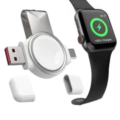 アップル ウォッチ磁気充電器 Apple watch series用 充電器 2 in 1 USB-C (type-c) と USB-A ケーブル不要 両面挿し 持ち運び便利 軽量 ワイヤレス 急速充電器 Apple Watch 置くだけ充電対応 ホワイト