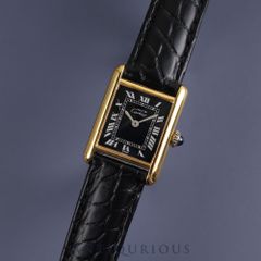 CARTIER カルティエ マストタンクSM 手巻き 925 革 純正バックル（GP）ブラックローマン文字盤 オーバーホール済み