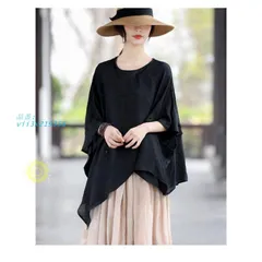 チュニック レディース 大きいサイズ Tシャツ Uネック 長袖 トップス 体型カバー シャツ 不規則 夏 部屋着 綿麻 リネン風 Tシャツ プルオーバー ブラウス  vii3x219358