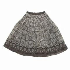 ヒロコビス HIROKO BIS 総柄 チュール プリーツ スカート 膝丈 ハーフ ゴムウエスト ボトムス RBHEJ-25230 9 M カーキ ur273 【中古】