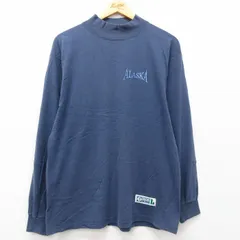 L/古着 ディスカス 長袖 ビンテージ Tシャツ メンズ 90s アラスカ コットン モックネック ハイネック 紺 ネイビー spe 25jul19 中古のサムネイル