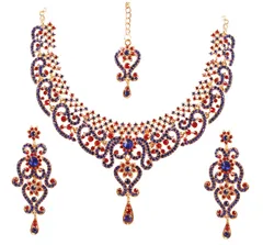 【在庫セール】ホワイト カラフル ラインストーン スパークリング クリスタル ウェディング ゴージャスで複雑な職人技 デザイナー ジュエリー ボリウッド ネックレス セット インディアン ゴールドとシルバートーン 女性用 Touchstone 金属