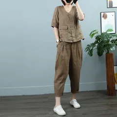 セットアップ レディース 上下セット 半袖 ９分丈 2点セット 春夏 無地 イージーパンツ ルームパンツ スーツ ジャケット トップス　ボトムスおし ゃれゆったり薄涼しい 清涼感 カジュアルリyiru01☆DZ10