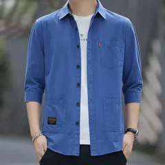 4色 シャツ メンズ 七分袖 ワイシャツ カジュアル ボタン 韓国発