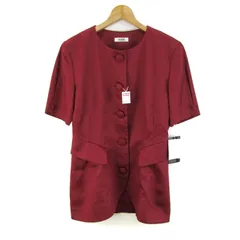 パシオーネ ノーカラージャケット アウター 半袖 ロング丈 日本製 未使用品 レディース 9サイズ レッド PASSIONE