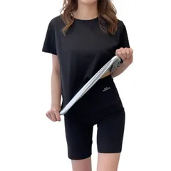 Gorcre サウナスーツ レディース 上下 2点 セット 小さいサイズ 半袖 ショートパンツ インナー 発汗 ダイエット トレーニング ウェア 大量発汗 洗濯可(ブラック,  M)