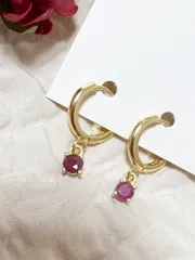 宝石質　ルビー　AAA-　フープ　ピアス　天然ルビー　K16ゴールドコーティング