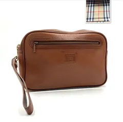 ■美品■Burberrys バーバリー　セカンドバッグ　クラッチバッグ　ロゴ型押し　ストラップ付き　レザー　本革　ブラウン×内側ノバチェック