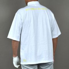 送料無料 アウトレット サンプル品 ホワイト/Lサイズ 【COMONGOLF/コモンゴルフ】冷感プレーティング 天竺素材ビッグシルエット 半袖モックネック ゴルフシャツ(CG-HT5009ST) メンズ ゴルフウェア ハイネック  春 夏 パシャ売り S-S