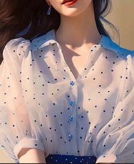 数量限定！シフォンブラウス　半袖　透け感 パフ　水玉　半袖 シャツ 大人キレイ