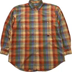 Papas ☆ パパス レッド オレンジ グリーン ブルー チェック シャツ 長袖 M 通年 オシャレ シティ アメカジ 大人カジュアル 古着■FC229のサムネイル