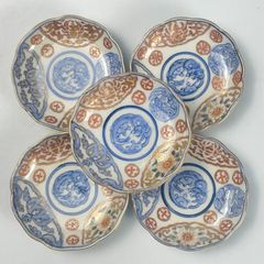 751 錦手　花　龍　古伊万里　伊万里焼　骨董　アンティーク　豆皿　5客セット