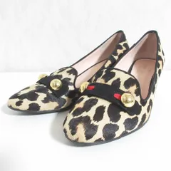 美品 kate spade ケイトスペード ハラコ レオパード柄 チャンキーヒール パンプス オペラシューズ 6.5M 23.5cm ベージュ×ブラック レディース 古着 中古 USED