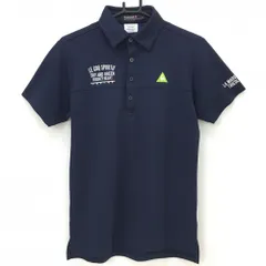 【超美品】ルコックゴルフ 半袖ポロシャツ ネイビー 地模様 襟裏総柄  メンズ M ゴルフウェア le coq sportif