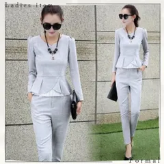 レディース フォーマル パンツスーツ セットアップ カジュアル  体系カバー 細見え 上下セット パンツスーツ オフィスカジュアル ウエストカバー オフィススーツ 面接 面談 チェック 定番人気 グレー ライトグレー 仕事