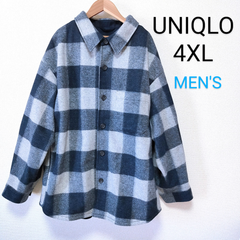 【 ユニクロ 】オーバーシャツ ジャケット メンズ UNIQLO 4XL 白 青 ブルー チェック シャツ BIG アウター