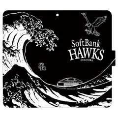 Softbank HAWKS 正規品 Galaxy S10 SCV41 ケース 手帳型 スマホケース [デザイン:7.和波ホークス(bk)/マグネットハンドあり] 福岡 ソフトバンク ホークス パターン グッズ