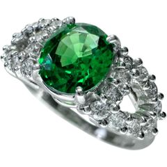 12号 グリーングロッシュラーガーネット 1.19ct ダイヤモンド 0.43ct リング・指輪 Pt900プラチナ 5.5g レディース 【中古】【真子質店】【NN】