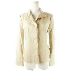 インディヴィ INDIVI ジャケット ステンカラー ツイード フリンジ ラメ ネップ 38 ベージュ /CK1