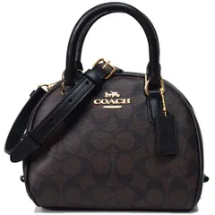 コーチ バッグ COACH コーティングキャンバス レザー シグネチャー ミニ ドーム サッチェル 2Way ショルダー ハンドバッグ ブラウン×ブラック CA591