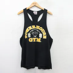 L/古着 タンクトップ メンズ 90s POWERHOUSE GYM コットン Vネック 黒 ブラック 25aug12 中古