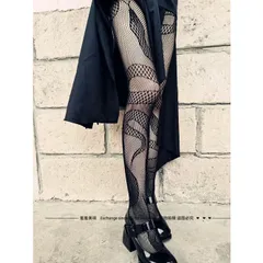 網タイツ ストッキング ランジェリー パンスト 仮装 ハロウィーン スケスケ お洒落 セクシー ブラック 蛇柄　ブラック　タイツ　黒