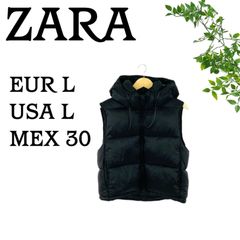 ＊中古＊レディース　 美品  ZARA　ザラ　 ダウン　ベスト　ブラック 黒  冬 防寒 　フード付き　プチプラ　アウター　軽量　RN77302　フォロー割 A509