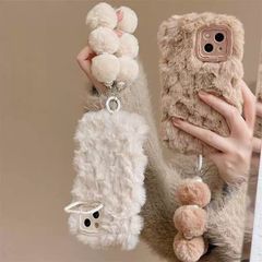 【新品】ガーリー♡ファーデザインスマホケース ボンボン ボア ファー ふわふわ もこもこ 可愛い おすすめ 人気 茶色 白　G0462