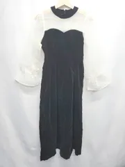 ◇ Θ forksy. 長袖 ロング 配色切替オーガンジー×ベロアドッキングドレス サイズF ブラック ホワイト レディース E  【1507100004826】