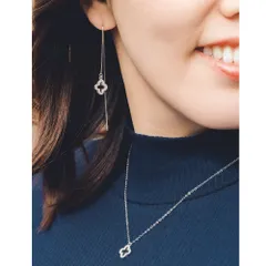 【クローバー ピアス＆ネックレス セット】[Adelina Style] ネックレス レディース 人気 幸運の四つ葉 クローバー 高輝度ジルコアニア シルバー ネックレス よつば ペンダント 金属アレルギー対応 S925純銀