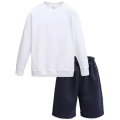 [サニーハグ] 体操服 体操着 長袖 上下セット 男の子 女の子 兼用 綿高混スムース 吸汗速乾 スクール キッズ 幼稚園 小学生 中学生 (130cm, 丸首長袖上下セット)