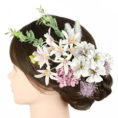 髪飾り 成人式 振袖 花 9点セット 紫 ピンク 緑 ミントグリーン リーフ ナチュラルテイスト カスミソウ Uピン 和装 洋装 大人 No.12-0891