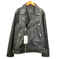 ザラ ZARA ライダースジャケット ダブル ブルゾン フェイクレザー 合皮 長袖 無地 L 黒 ブラック