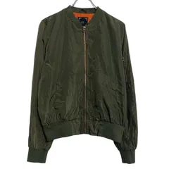 ブルゾンジャケット L カーキ オレンジ ジップアップ ポケット シンプル アウター 薄手 古着卸 アメリカ仕入 a703-5772