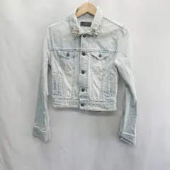 ◇ ⊂ rienda リエンダ 綿 ビジュー付き 長袖 ジャケット サイズM ライトブルー レディース E  【1410290053065】