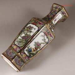 景徳鎮 百花花鳥花瓶 六方花瓶 琺瑯彩 粉彩 磁器 置物 装飾 収蔵