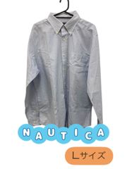 NAUTICA　長袖チェックシャツ　白地に水色チェック　胸ポケット有　手首に刺繍　U-409
